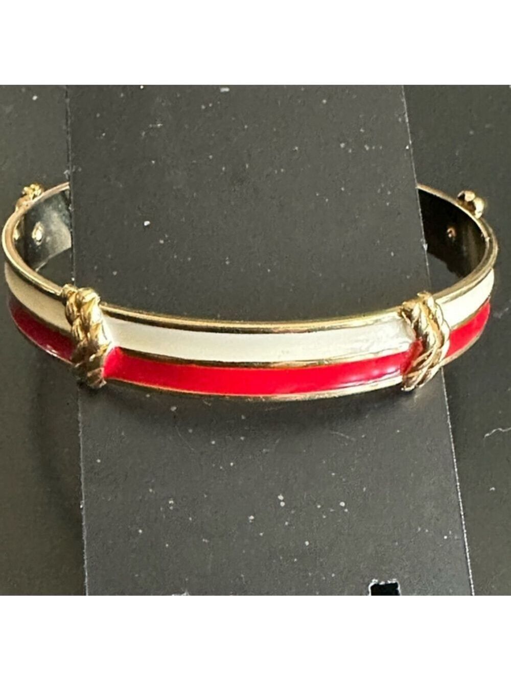 Monet Gold and Red Enameled Bangle Bracelet Vintage 1792
